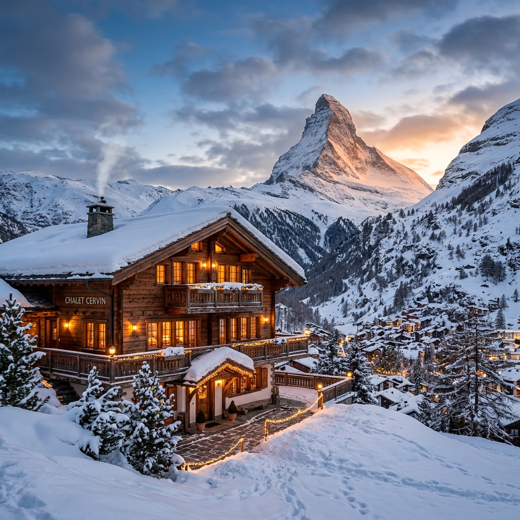 Luxury wooden chalet facing the Matterhorn in Switzerland